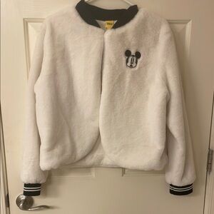 NWT Disney Super Soft White Faux Fur Jacket with Mickey Patch
